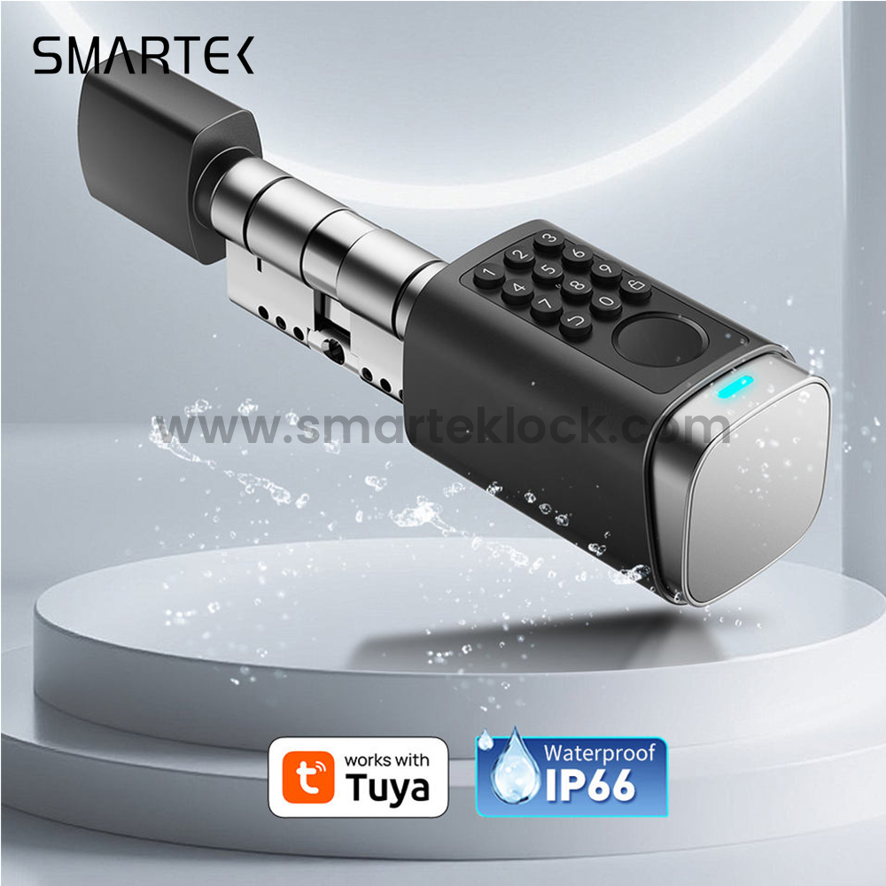 Smartek S7 방수 IP66 지문 물리적 버튼 암호 RFID IC 카드 키 Tuya 응용 프로그램 EU 유형용 스마트 실린더