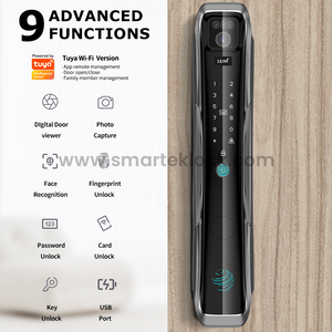 C&aacute;mara SMARTEK I13 de alta calidad, cierre autom&aacute;tico, aplicaci&oacute;n Tuya, Wi-Fi, grabaci&oacute;n de v&iacute;deo, identificaci&oacute;n, reconocimiento facial 3D, cerradura de puerta inteligente para puerta delantera