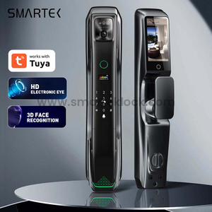 كاميرا SMARTEK I8 IP54 تطبيق Tuya أوتوماتيكي بالكامل، واي فاي WBRL، فيديو مباشر كامل ثلاثي الأبعاد للتعرف على الوجه، قفل باب ذكي مع ماسح ضوئي للعين